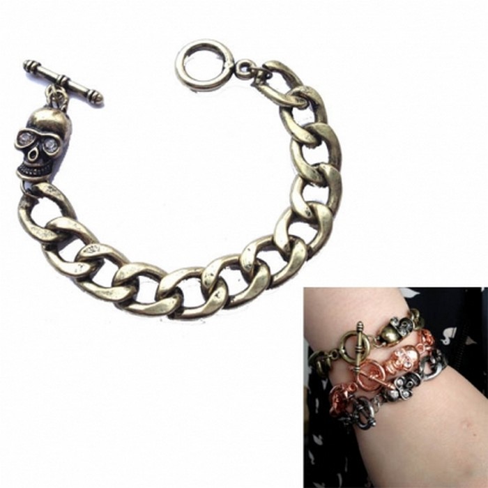 Ancient golden tone Skull chunky chain bracelet